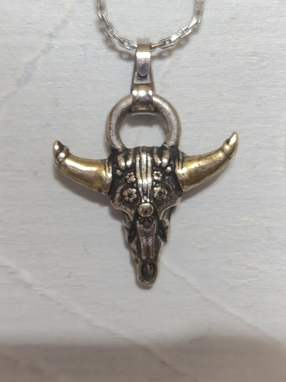 ALEX AND ANI Sterling Two-Tone Bull Skull Pendant Necklace - Silver and Gold